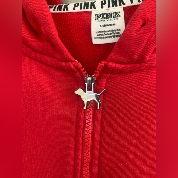 PINK Victoria s Secret red zip-up hoodie Y2K white stripe snap details sz L - Picture 14 of 14